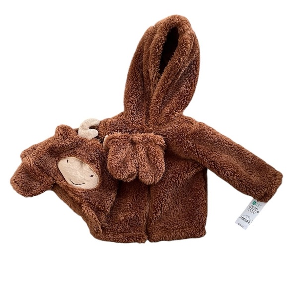 NWT Carters 0-3 months 3 piece set moose sweater, hat, mittens - Picture 1 of 5